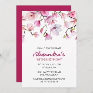 Pink Watercolor Floral 98th birthday Invitation