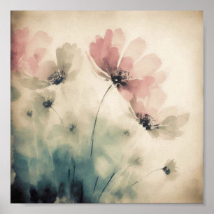 Pink watercolor floral art poster