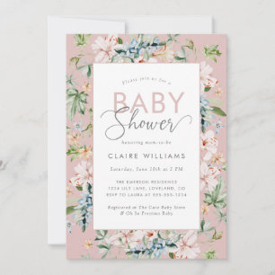 Pink Watercolor Floral Baby Shower Invitation