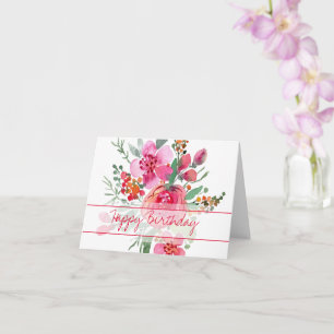 Pink watercolor floral birthday card
