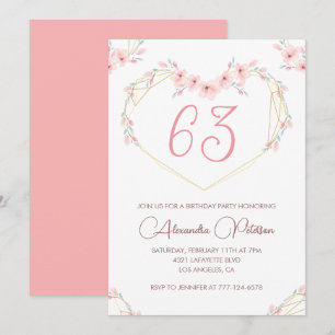 Pink Watercolor Floral Boho 63rd birthday  Invitation