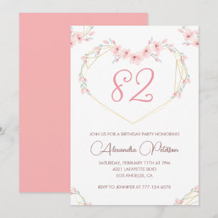 Pink Watercolor Floral Boho 82nd birthday  Invitation