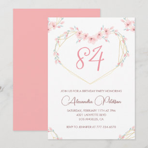 Pink Watercolor Floral Boho 84th birthday  Invitation