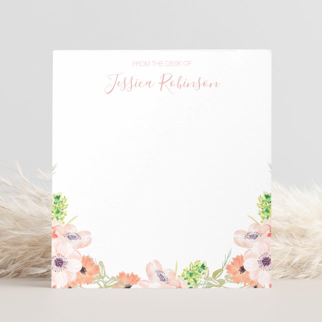 Pink Watercolor Floral Boho Personalised Notepad (Creator Uploaded)