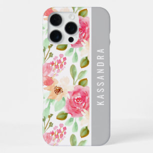Pink Watercolor Floral Botanical Custom Name iPhone 16 Pro Max Case