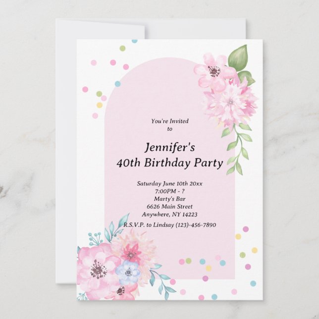 Pink Watercolor Floral Bouquet Invitation (Front)