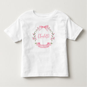 Pink Watercolor Floral Bow Custom Name Flower Girl Toddler T-Shirt