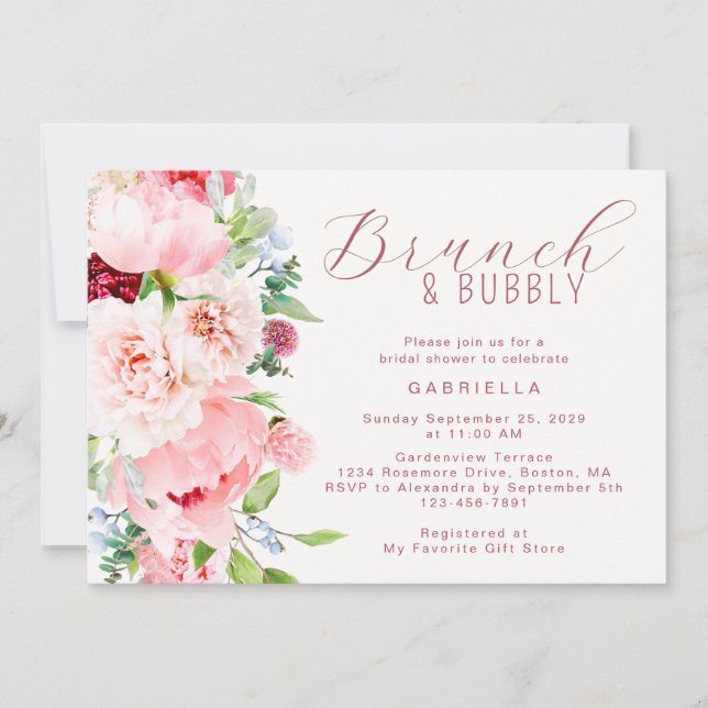 Pink Watercolor Floral Bridal Brunch  Invitation (Front)