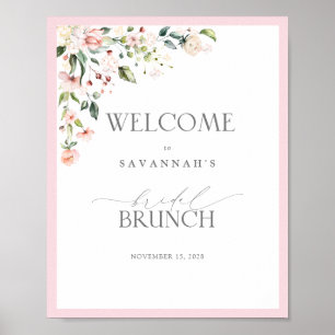 Pink Watercolor Floral Bridal Brunch Welcome Poster