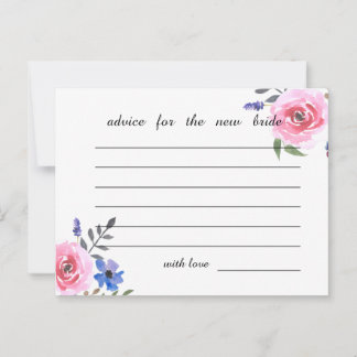 Pink Watercolor Floral Bridal Shower Advice Card
