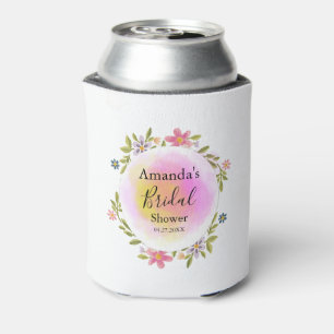 Pink Watercolor Floral Bridal Shower Can Cooler