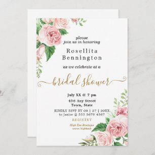 Pink Watercolor Floral Bridal Shower Invitation