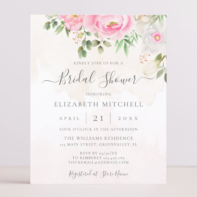 Pink Watercolor Floral Bridal Shower Invitation (Creator Uploaded)