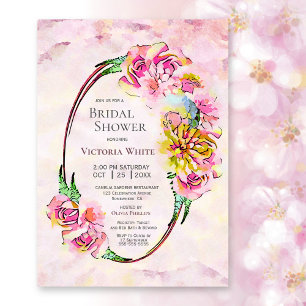 Pink Watercolor Floral Bridal Shower Invitation