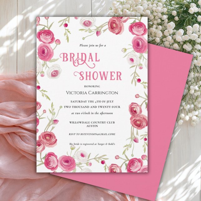 Pink Watercolor Floral Bridal Shower Invitation (Creator Uploaded)