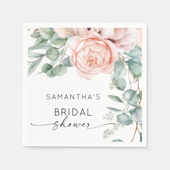Pink Watercolor Floral Bridal Shower Napkin (Front)