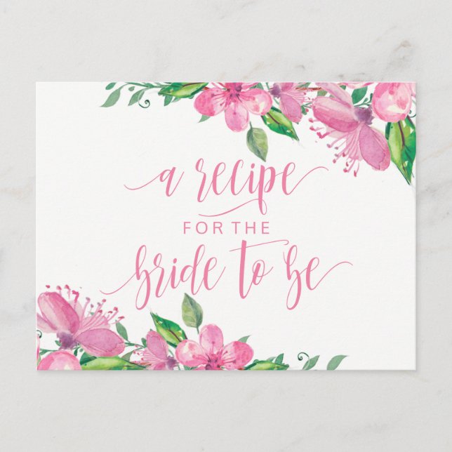 Pink Watercolor Floral Bridal Shower Recipe Card (Front)