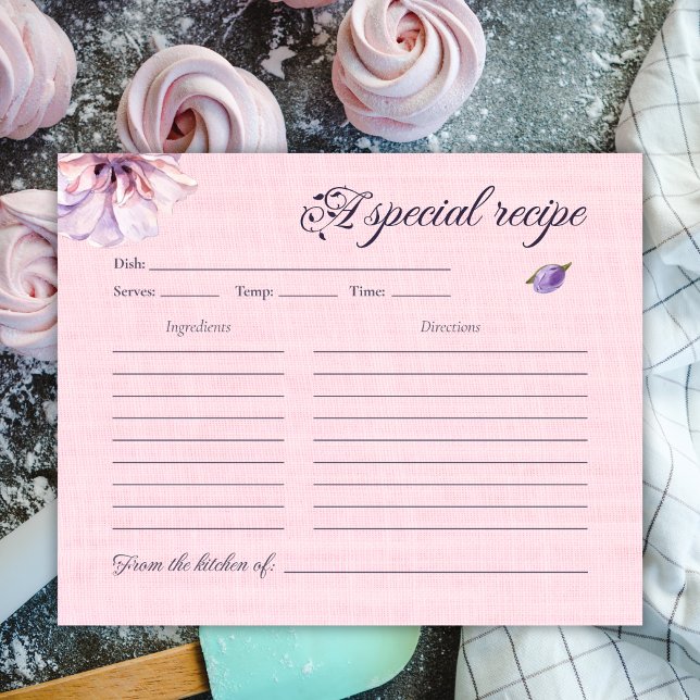Pink Watercolor Floral Bridal Shower Recipe Card (Creator Uploaded)