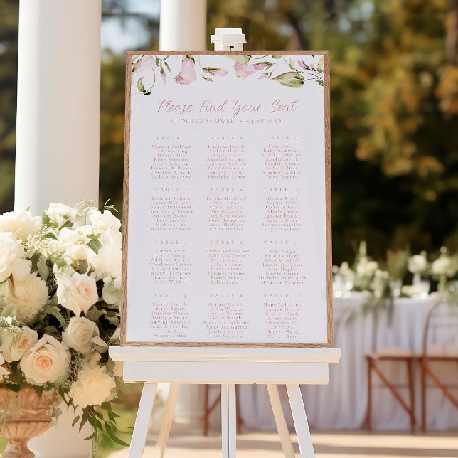 Pink Watercolor Floral Bridal Shower Seating Chart (Creator Uploaded)