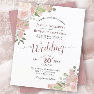 Pink Watercolor Floral Budget Wedding Invitation