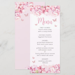 Pink Watercolor Floral Butterfly Girl Baby Shower Menu