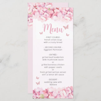 Pink Watercolor Floral Butterfly Girl Baby Shower Menu