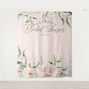 pink watercolor floral chic bridal shower backdrop tapestry