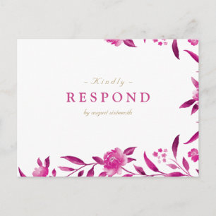 Pink Watercolor floral Chinoiserie Wedding RSVP Invitation Postcard