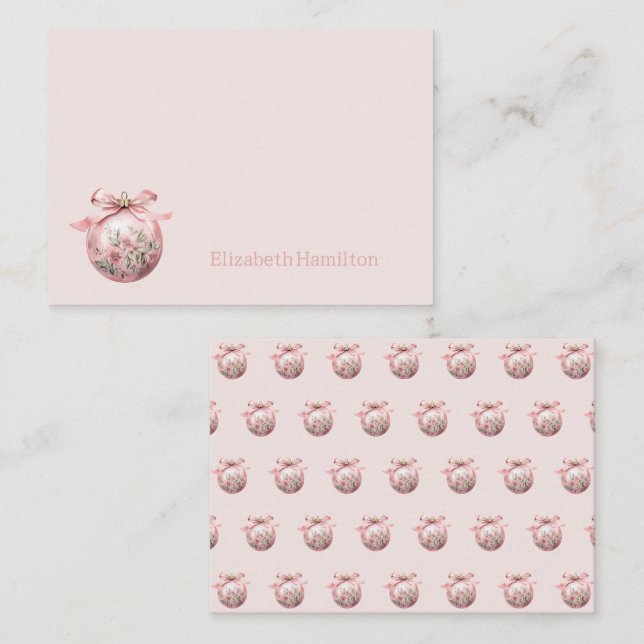 Pink Watercolor Floral Christmas Ornament Card (Front/Back)