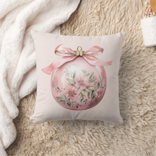 Pink Watercolor Floral Christmas Ornament Cushion