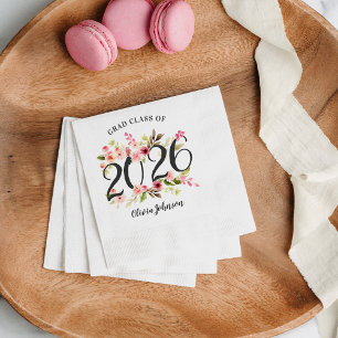 Pink Watercolor Floral Class of 2026 Grad Party Napkin