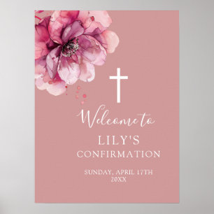 Pink Watercolor Floral Confirmation Welcome Sign