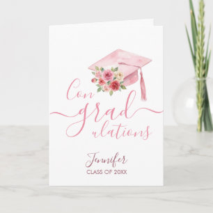 Pink Watercolor Floral Congrats Graduation Card