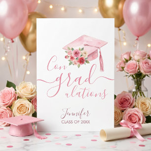 Pink Watercolor Floral Congrats Graduation Card