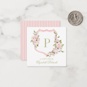 Pink Watercolor Floral Crest Custom Gift Enclosure Card