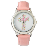 Pink Watercolor Floral Cross First Holy Communion