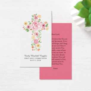 Pink Watercolor Floral Cross Prayer Card