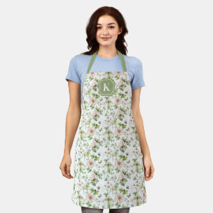 Pink Watercolor Floral Custom Monopgram Apron