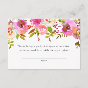 Pink Watercolor Floral Diaper Raffle Ticket, large Enclosure Card