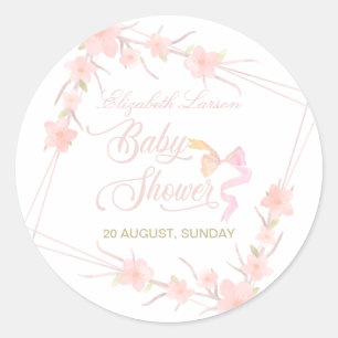 Pink Watercolor Floral Elegant Baby Shower Classic Round Sticker