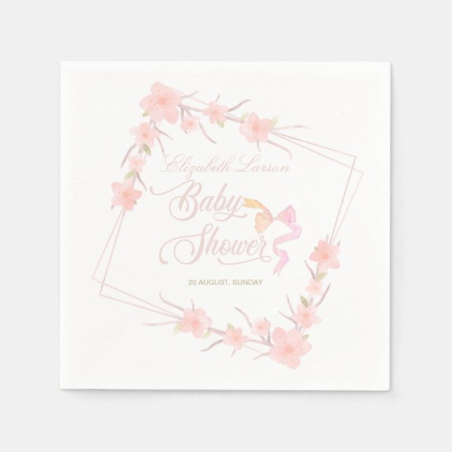 Pink Watercolor Floral Elegant Baby Shower Napkin (Front)