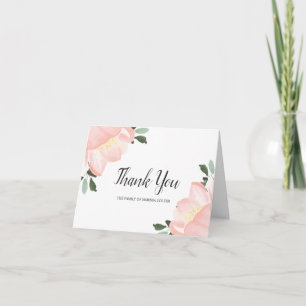 Pink Watercolor Floral Elegant Funeral Thank You Card