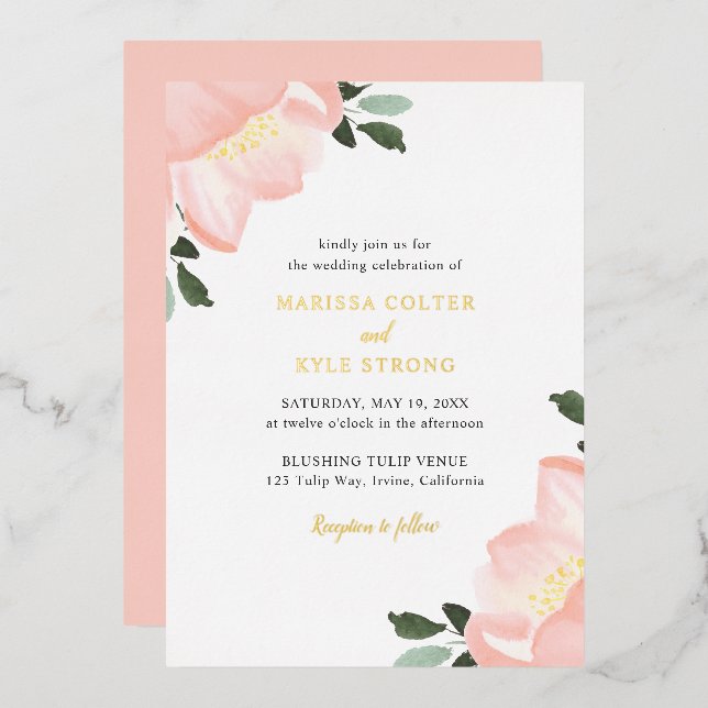 Pink Watercolor Floral Elegant Wedding (Front/Back)