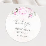 Pink Watercolor Floral Elegant Wedding Classic Round Sticker<br><div class="desc">Beautiful wedding Thank You stickers featuring pink watercolor flowers with modern handwritten calligraphy.</div>