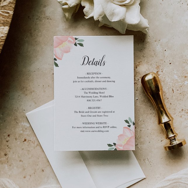 Pink Watercolor Floral Elegant Wedding Enclosure Card (Creator Uploaded)