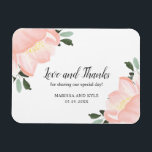 Pink Watercolor Floral Elegant Wedding Magnet<br><div class="desc">Elegant floral wedding favor magnet featuring the message "Love and Thanks for sharing our special day!" along with two watercolor painted tulips in a romantic blush pink and some greenery.  These lovely thank you magnets make useful wedding favors and are great for a spring or summer wedding.</div>