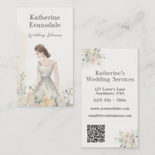 Pink Watercolor Floral Elegant Wedding Planner Business Card