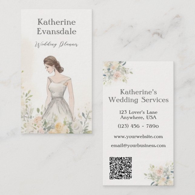 Pink Watercolor Floral Elegant Wedding Planner Business Card (Front/Back)