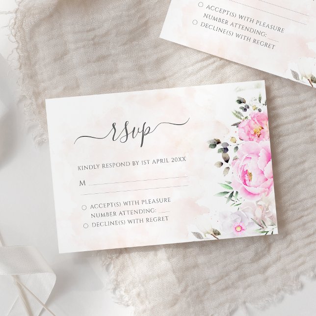 Pink Watercolor Floral Elegant Wedding RSVP Card (Creator Uploaded)