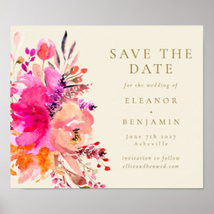 Pink Watercolor Floral Elegant Wedding Save Poster